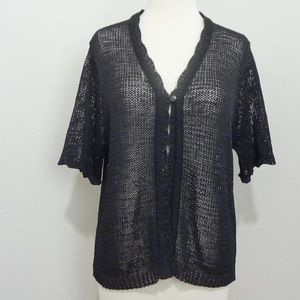 Sag Harbor Black knit Cardigan Short Sleeve Large